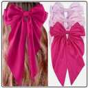 3Pcs Satin Hair Accessories: Big Bows, Hair Ties, and Long Tail Clips for Women and Girls (Purple, Pink, Magenta) 2 Pack