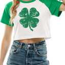 St Patricks Day Shirt Women Luck Shamrock Shirts Cute Saint Patricks Day Crop Top Irish Raglan Shirt (White, XS)