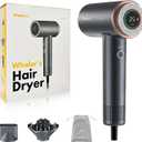 WHALER'S Professional Hair Dryer Ionic 1400W Fast Drying, 4 Speed/Heat Settings & Cool Shot, Dual Voltage for Travel, Includes Diffuser+Concentrator+Replacement Brush (1.4kW, 120V-240V) (Black)
