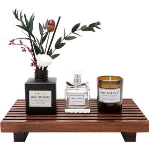 Farmhouse Bathroom Counter Organizer Wooden Display Pedesta Stand Small Kitchen Countertop Trays Decorative Wood Riser Dish Soap Dispenser Holder for Bathroom Decor Sink Accessories Vanity Tray