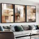ASDCEUTICALS Large Canvas Wall Art - Brown and Beige Abstract Pictures for Living Room Vintage Wall Decor Retro Rustic Paintings Black Float Framed for Bedroom Dinning Room 16" X 24" X 3 pcs
