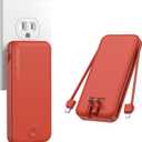 Nusyddy Portable Charger, 10000mAh PD20W Fast Charging Power Bank with Built-in Cables & Wall Plug, Travel Essentials External Battery Pack, USB C Battery Phone Charger for iPhone, iPad, Samsung Red
