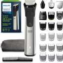Philips Norelco Multigroom 7000 Series, All-in-One Trimmer, Beard Trimmer and Hair Clipper, 23-Piece Men's Grooming Kit for Beard, Face, Nose, Ear, Body, with Titanium Blades, Travel Pouch, MG7970/49 (MG7970/49 - 23 Pieces + Ti Blades & Bag, Steel)