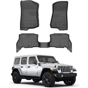 Mixsuper Floor mat for 2021-2026 Jeep Wrangler Unlimited 4XE PHEV 4 Door(Not for 2 Door or JL Models),All Weather TPE Floor Liners Protection for Wrangler Accessories,2 Row Anti-Slip Car Mats, Black