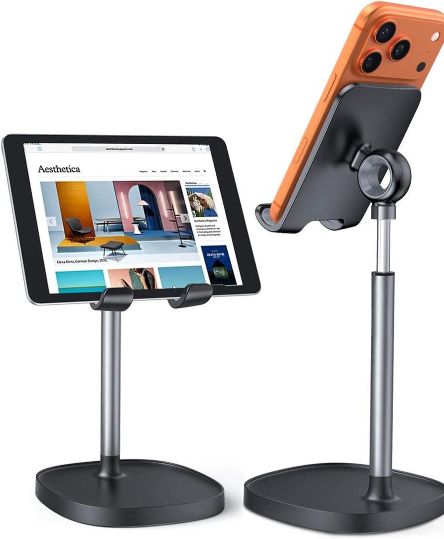 LISEN Cell Phone Stand Adjustable for iPhone Phone Holder for Desk, Office Desk Accessories Computer PC for iPhone Stand Gaming Essentials Fit Otterbox Case Phones Switch Kindle iPad Air Tablet 4-10in (BLACK)