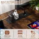 Aheaplus L Shaped Gaming Desk with Power Outlets & LED Lights, Rustic Brown, 49Inch