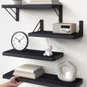 BAYKA Wall Mounted Floating Bathroom Shelves, Wood Wall Shelf for Bathroom Essentials & Decor, Space-Saving Display & Organizer (Black, Set of 4), 16-inch Mixed