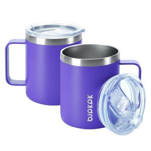BJPKPK 2 pcs Insulated Coffee Mug, 14oz Insulated Tumbler with Lid, Stainless Steel Coffee Cups with Splash Proof Lid-Purple