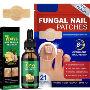 Fungal Nail Patches & Ginger 7 Days Nail Treatment  Daily Nail Support for Stronger, Clearer Looking Nails  Easy-to-Use Hydrogel Patches + Natural Formula, 21 Patches & 30ml