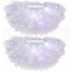 Crowye LED Tutu Skirt Light up Tutus 5 Layered Neon Tulle Skirt for Women 80's Party Valentine's Day New Year Glitter Costume