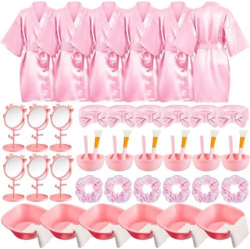 JenPen 6 Set Girls Spa Party Supplies Kids Robes with Accessories Kit Spa Set Party Favors for Spa Party Wedding Birthday