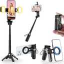 CloudValley Upgraded Magnetic Mini Selfie Stick Tripod with 2 Fill Lights, 4-in-1 Pocket Size Phone Tripod with 360 Rotation, Rechargeable Bluetooth Remote, Foldable Grip for iPhone Vlog Photo Video