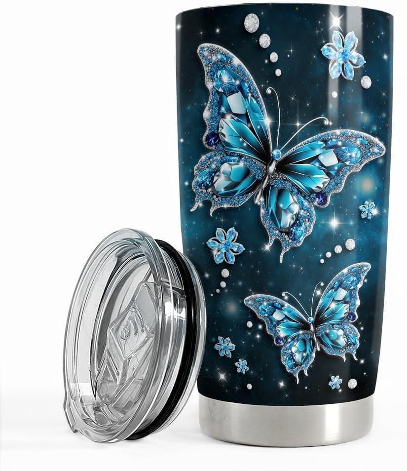 SANDJEST Butterfly Tumbler 20oz Stainless Steel Insulated Tumblers Coffee Travel Mug Cup Jewelry Drawings Style Butterfly Gifts for Women Girls Teen Gift for Birthday Christmas