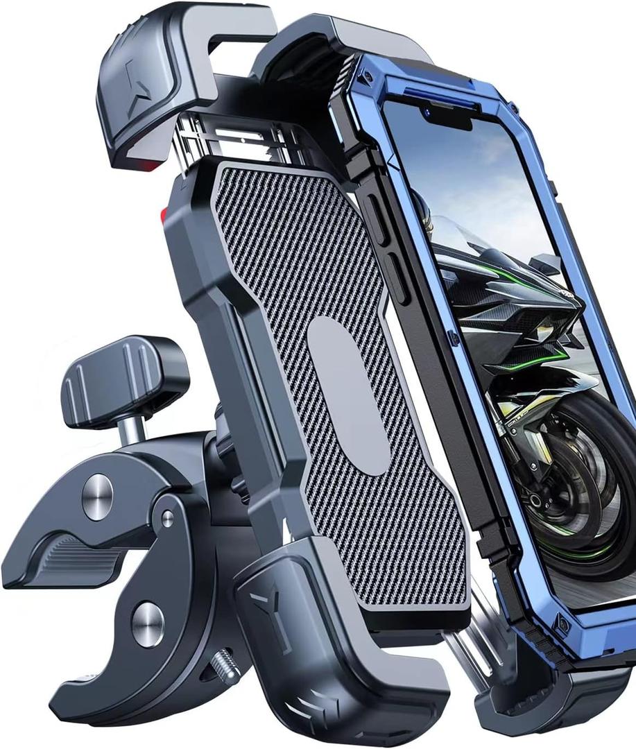 Motorcycle Phone Mount Holder, [150mph Wind Anti-Shake][7.2inch Big Phone Friendly] Bike Phone Holder, Motorcycle Handlebar Cell Phone Clamp, Compatible with iPhone 16 Pro Max, Black