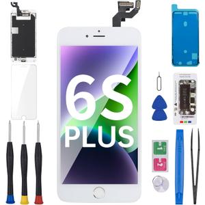for iPhone 6S Plus Screen Replacement with Home Button 5.5" White 3D Touch LCD Display Digitizer Fix Tool Full Assembly with Front Camera Speaker Sensor Glass Protector Repair Kit A1634 A1687