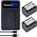 Tectra 2-Pack NP-FH70 Battery and LCD USB Charger for Sony NP-FH30, NP-FH50, NP-FH60, NP-FH90 NP-FH100 and Sony HandyCam DCR-DVD650, DCR-HC20, SX40, SX60, HDR-CX100, TG5, CX500