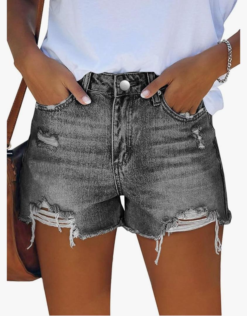 MINGALONDON Women's Denim Shorts Mid Waist Ripped Distressed M