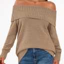 Okiwam Womens Off The Shoulder Sweater Casual Loose Knitted Long Sleeve Pullover Fall Outfits Spring Fashion Clothes 2026 (Brown), M