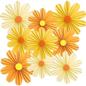 SUNBEAUTY 9 PCS Orange Paper Flowers Decorations for Wall and Fans - Daisy Decoration Paper Floral Backdrop
