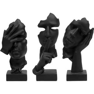 Aboxoo 3 Pcs Thinker Statue, Silence is Gold Abstract Art Figurine, See No Evil Hear No Evil Speak No Evil Statues, Modern Resin Sculptures Decor for Living Room, Home, Office Study (Black) (Small)