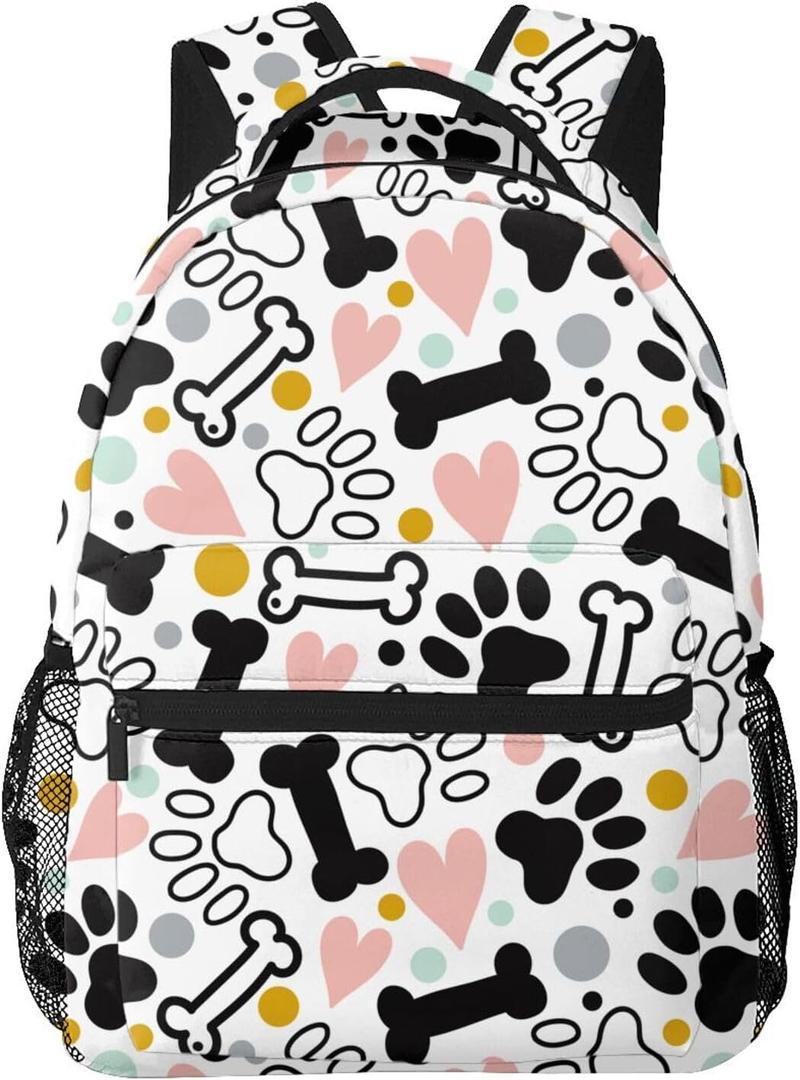Dog Cat Paw Bone Print Cute Backpack For School Laptop Bags Bookbag Big Casual Daypack For Student Girls Boys Kids Teens Travel Sports Work