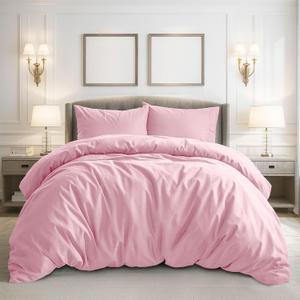 Pure Bedding Duvet Cover Twin/Twin XL Size - 2 Pieces Extra Soft Bedding Set, Includes 1 Twin Duvet Cover 68x90 Inches with Zipper Closure & 1 Pillow Sham, Comforter Not Included, Baby Pink