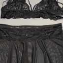 Foxiny Sexy Mini Skirt with G-String Crotchless Floral Lace Sheer Bralette Lingerie Set 3 Piece Otufits Women See Through Bra Panty Strappy Black X-Large