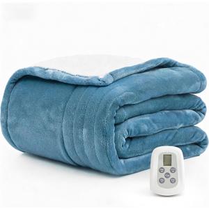 Heated Blanket Electric Blanket Twin 62"x84" Fast Heating Electric Blanket with 10 Heat Levels & 10 Hours Auto-Off Overheat Protection Cozy Soft Flannel Heated Throw Blanket (Navy)