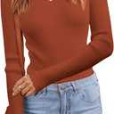 LUXVEER Women's V Neck Scalloped Sweaters Long Sleeve Ligheweight Shirts 2026 Fall Fashion Knitted Tops XL