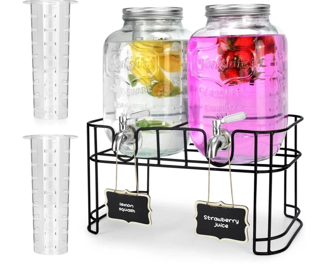 1 Gallon Glass Drink Dispensers For Parties 2PACK.Beverage Dispenser,Glass Drink Dispenser With Stand And Stainless Steel Spigot 100% Leakproof.Lemonade Dispenser With Ice Cylinder.Laundry Detergent