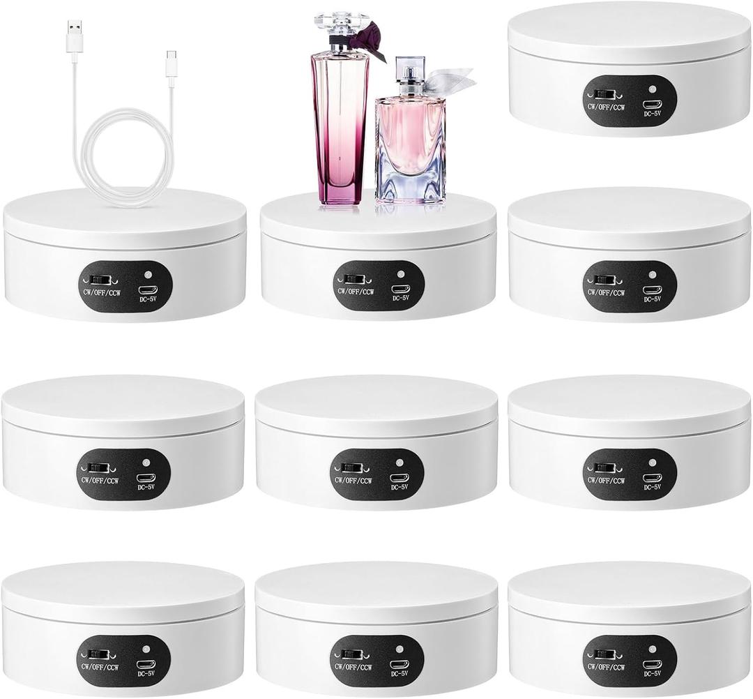 Hoteam Turner Cup Rotating Display Stand for Epoxy Glitter Tumbler Display Turner 360 Degree Tumbler Spinner Automatic Spinning Rotating Platform Mute Photography Turntable(White,10 Pcs)
