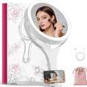 Hasipu Portable Travel Makeup Mirror with Lights  360 Rotating with 1X/10X Magnifying, Rechargeable Tabletop Handhold Hanging 3 in 1 Mirror (White)