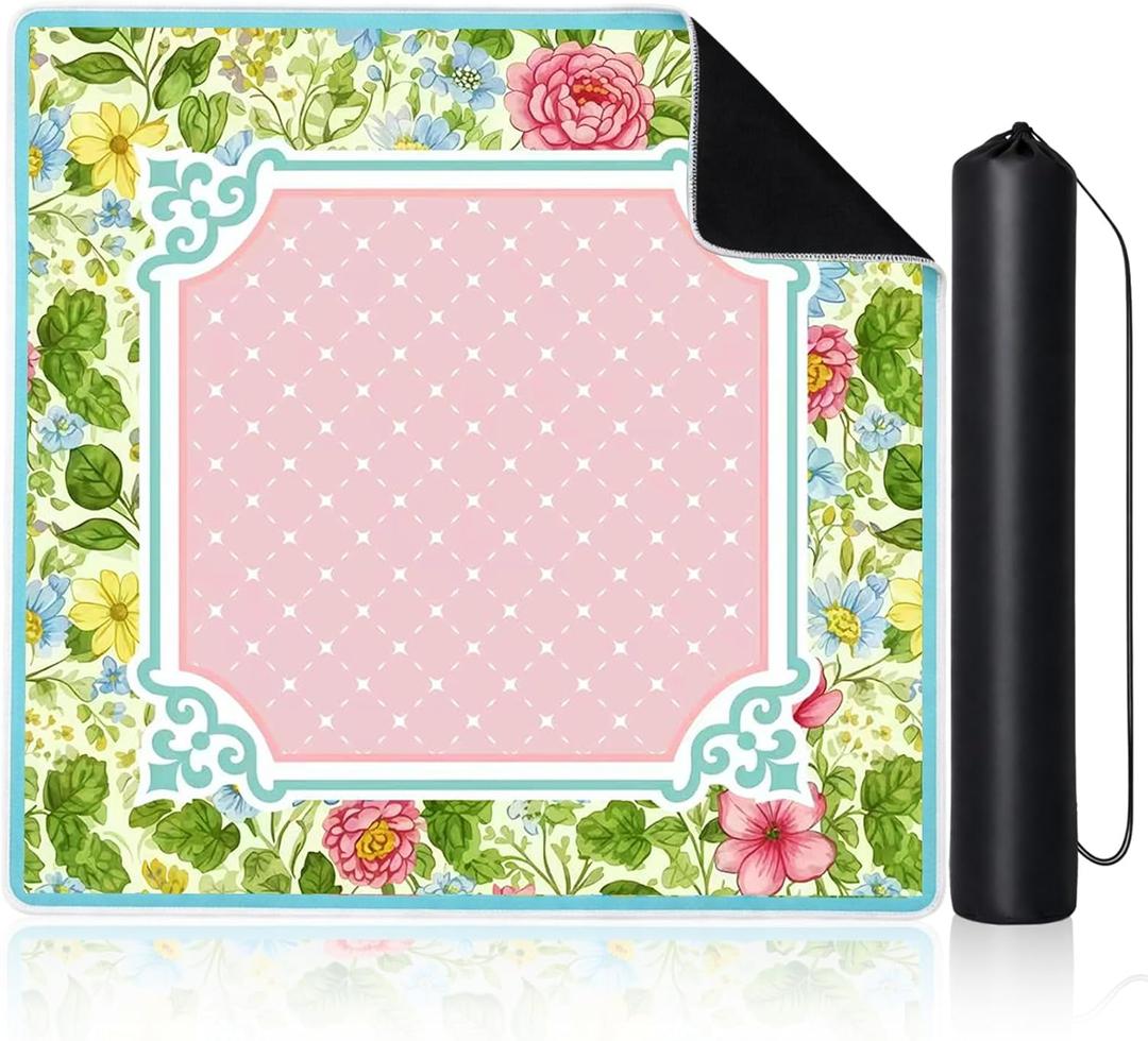 31.5" x 31.5" Floral Mahjong Mat for Table, Flower Mahjong Table Covers with Carrying Bag, Non-Slip Noise Reduction Game Tables Cover for Poker Card Board Tile Games