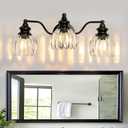 Piepooye Modern Bathroom Light Fixtures 3 Lights Black Vanity Light with Glass LampShade E26 Bulb Indoor Vanity Light Over Mirror for Bedroom Farmhouse Kitchen