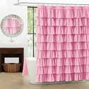 Pink Ruffle Shower Curtain - Farmhouse Ruffled Fabric for Bathroom 72 inches x 72 inch