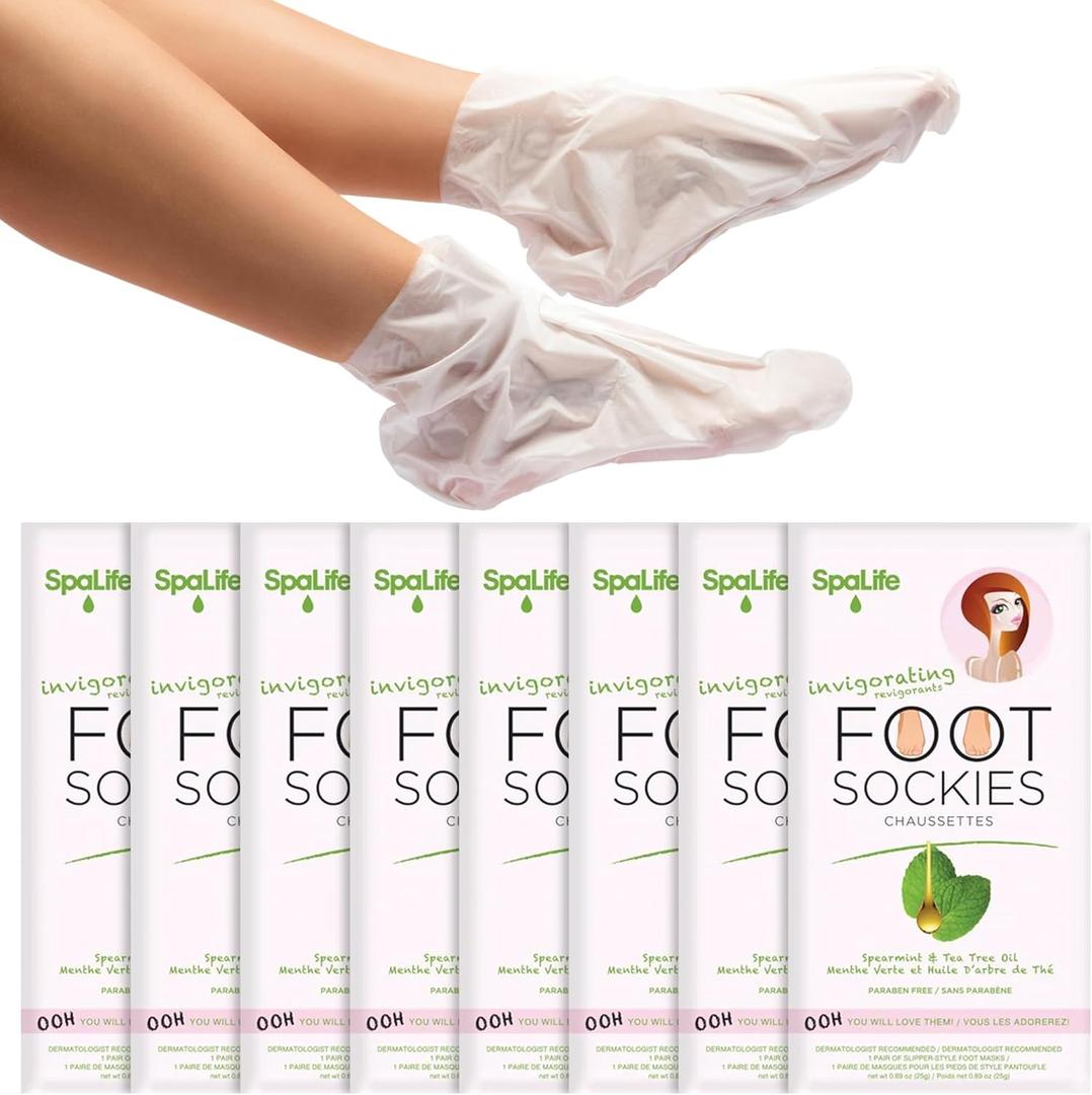 SpaLife Moisturizing Foot Sockies | Foot Mask for Dry Cracked Feet Intensive Repair Treatment | Tea Tree Oil Softening Booties | Callus Remover Alternative | Self Care Gifts for Women | 8 Pack