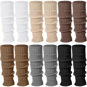 Sintege 6 Pairs Kawaii Leg Warmers Japanese Style Knitted Loose Socks Leg Warmers for Girls Women Lolita Costume School (Maillard Color)