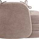 D-Shaped Chair Cushions for Dining Chairs, 2.5” Thick Chair Pads with Washable Comfortable Textured Cover, Non Slip Kitchen Chair Cushions with Ties,16.5" x 16.5", 4 Pack, Brown