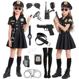 Police Officer Costume Kids Girls Halloween Costume Cop Outfit Cosplay with Deluxe Accessories L