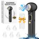 Electric Blackhead Remover Vacuum with Heating, 3 Suction Levels 5 Probes Pore Extractor Kit, Rechargeable Deep Pore Cleansing Tool for Women & Men (Black)