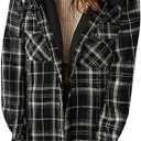 Dokotoo Womens Plaid Shacket Jacket Long Sleeve Button Down Fleece Hooded Jackets Warm Coat, XL