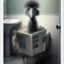 KOEUIRW Funny Emu on Bathroom Canvas Wall Art Cute Emu on In Toilet Posters Black and White Animal Prints Painting Maximalist Mid Century Modern Aesthetic Wall Decor for 24x36in Unframed