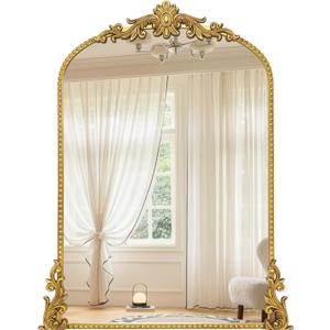Growsun Vintage Gold Arched Mirror, 24x36 Antique Baroque Ornate Wall Mirror Decor with Full Metal Frame for Fireplace/Entryway/Living Room/Bathroom