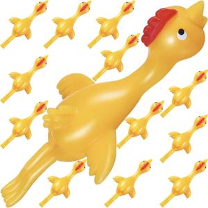 Easter Chicken Slingshot 12-Pack Easter Basket Stuffers Essentials Egg Fillers Funny Gag Gifts for Kids Party Favors Bulk, Mini Flying Rubber Chicken Toys for Kids Age 3-5-7 4-8-12 Year Old Boys Teens