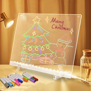 Acrylic Dry Erase Board with LED Light -11.8"x8.5" Clear Glowing Memo,Brightness Level Adjustment,12 Color Markers, Ideal for Office/Home/Kids (Standard Edition)