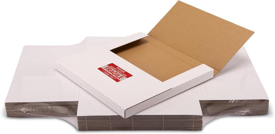 Vinyl Record Shipping Boxes, 12.8"L x 12.8"W x 1"D Corrugated Cardboard LP Shipping Boxes for Mailing Packaging Moving Storage, with Fragile Stickers, White, 20 Pack