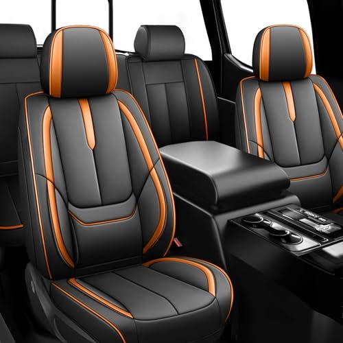 ILMO 5PCS Breathable Leather Seat Covers for Ford Bronco 2021-2026 – Soft, Waterproof & Wear-Resistant Full Coverage Front Seat Covers (Black & Orange)