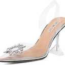 wetkiss Silver Heels for Bride - Sparkly Wedding Heels with Rhinestones, Strappy Closed Toe Pumps for Women, Formal Shoes, 9