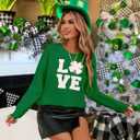 MARZXIN Women 2026 Casual Holiday Love Sweaters Round Neck XOXO Sweater St Patrick Tops Merry Christmas Heart Sweatshirt (Green, S)