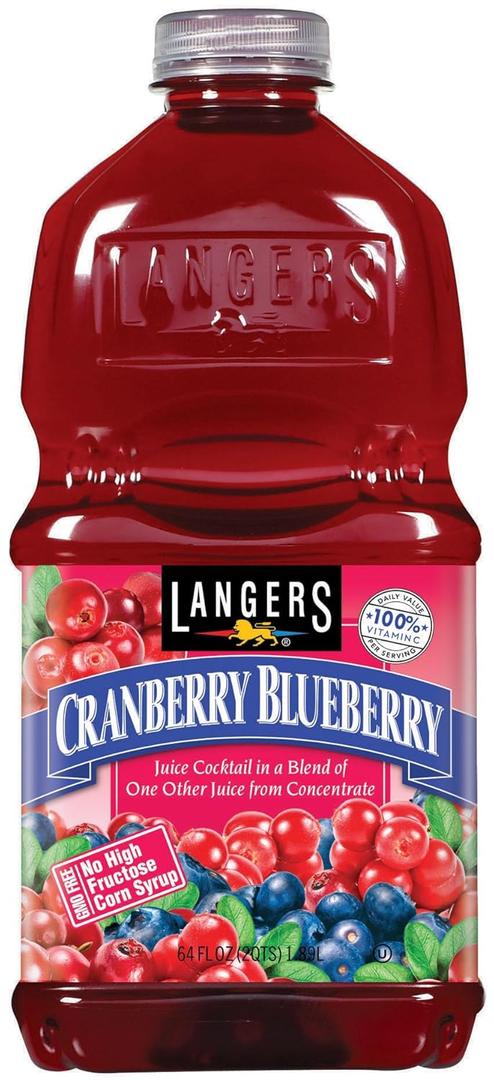 Langers Juice Cocktail, Blueberry Cranberry, 64 Fl Oz (Pack of 8), Best By OCT 29/2025